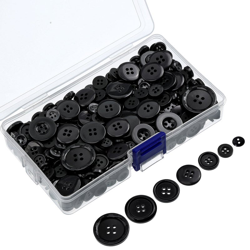 Bememo 400 Pcs Black Buttons for Crafts 2 and 4 Holes Assorted 7 Sizes Sewing Buttons Bulk with Storage Box for Clothes DIY Crafts Coats Shirts Pants Shorts - Image 1
